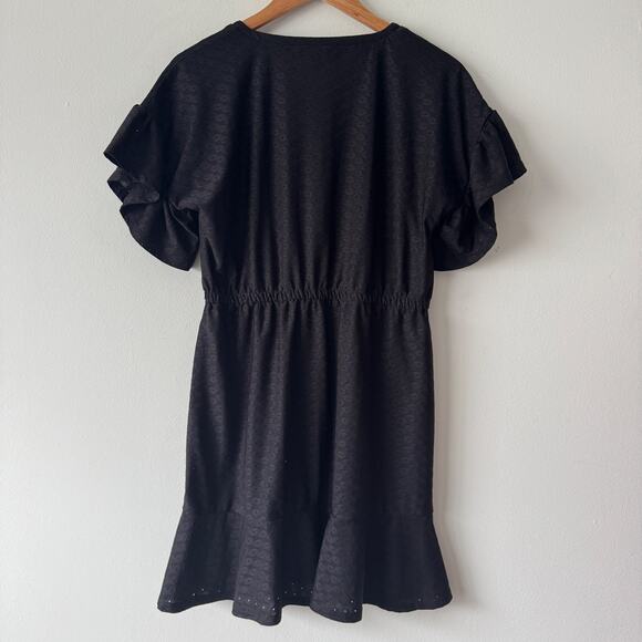 Michael Kors Dress Womens Medium Black Flutter‎ Sleeve Front Tie Mini Whimsigoth - Picture 4 of 11